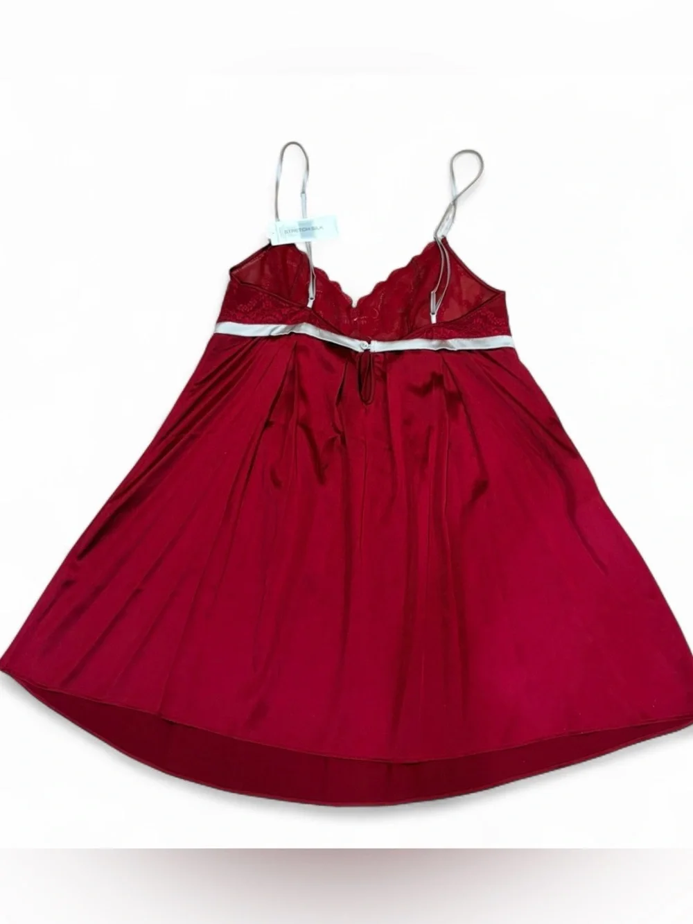 ELLE MACPHERSON Intimates Stretch Silk Burgundy Lace Babydoll Chemise NWT L